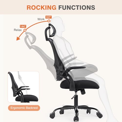 Sweetcrispy Office Computer Desk Chair, Ergonomic High-Back Mesh Rolling Work Chairs with Wheels and Adjustable Headrests,...