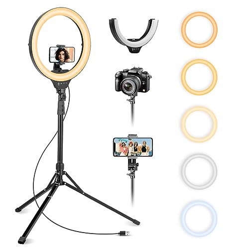 Aureday 14'' Selfie Ring Light with 62'' Tripod Stand and Phone Holder, Dimmable LED Phone Ringlight for Makeup/Video Reco...