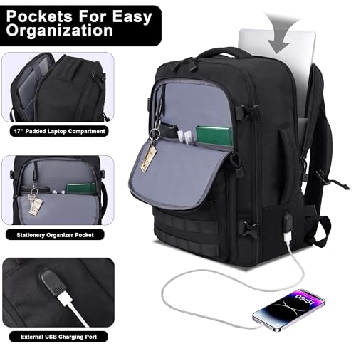MOZETO TSA Approved Carry On Backpack, Extra Large Tactical Travel Backpack for Men, Airplane Approved Weekender Bag, Wate...