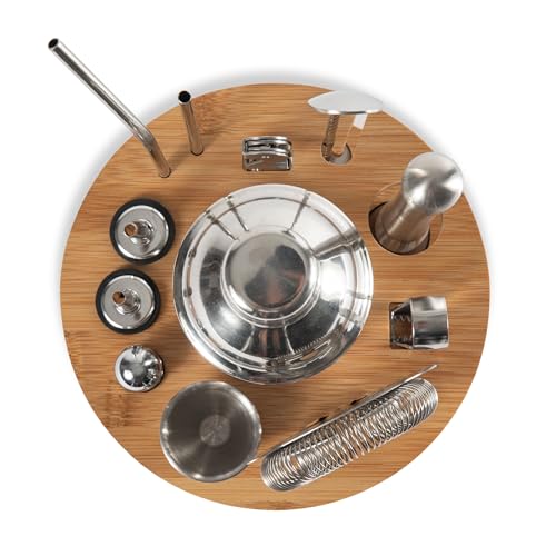 PICNIC TIME Lazy Susan Bar Tool Set, 12-piece Bartender Kit in Lazy Susan, Cocktail Set in Round Wooden Turntable, Mixolog...