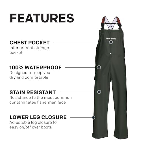 Grundéns Men’s Neptune Commercial Fishing Bib Pants, Waterproof, Adjustable