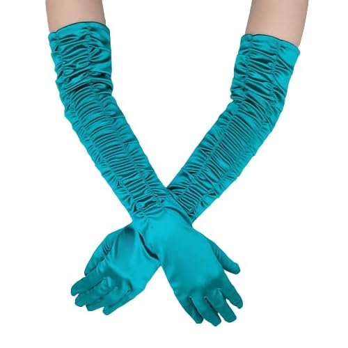 Elegant Green Satin Elbow-Length Wedding Gloves - Perfect for Brides