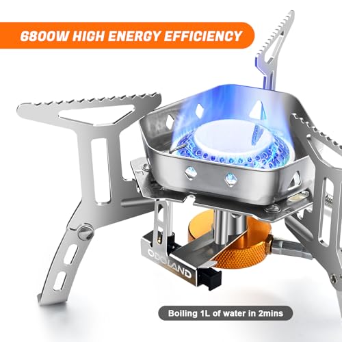 Odoland 3500W/6800W Windproof Camp Stove Camping Gas Stove with Windscreen, Fuel Canister Adapter, Piezo Ignition for Outd...