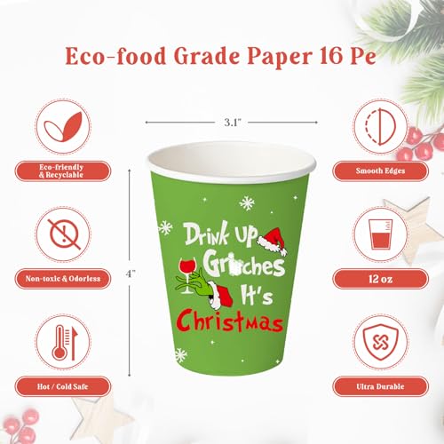 Arsemica 60 Pack Christmas Cups, Funny Christmas Party Supplies, 12 oz Holiday Disposable Coffee Paper Cups, Novelty Xmas ...