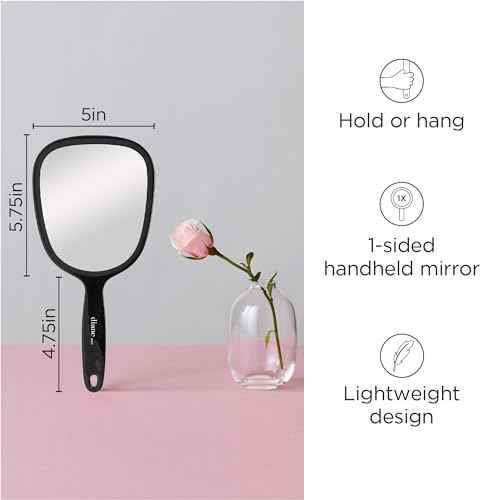 Diane Standard 1X Magnification Hand Mirror, Single Sided Hand Held Mirror with Handle for Salon, Barber, Grooming, Vanity, Shaving, and Travel, Medium, 5" x 11", Black