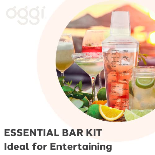 OGGI Clear Cocktail Shaker - 24 oz / 700 ml, Clear Durable Plastic Construction, Built in Strainer - Ideal Home Bar Drink ...