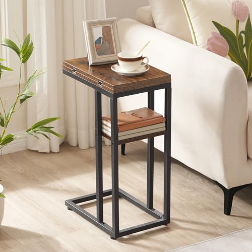 HOOBRO Foldable End Table, C Shaped Side Table with Storage Shelf, Small Snack Table Suitable for Living Room Bedroom Smal...