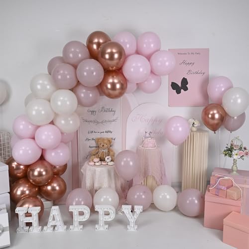 Dusty Pink Beige Balloon, 55 Packs 12 Inch Double Stuffed Retro Baby Pink and Metallic Rose Gold Balloons for Bridal Baby ...
