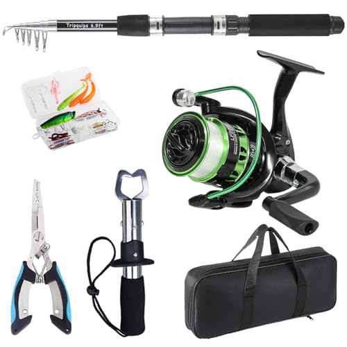 Tripquips Fishing Rod, 6.9ft Telescopic Fishing Rod and Reel Combo with Fishing Pliers and Lip Gripper Fishing Equipment, ...