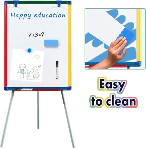 Dry Erase Board White Board for Kids 24x18 inch Art Easel for Kids Magnetic Tripod Whiteboard Art Easel and Flipchart Boar...