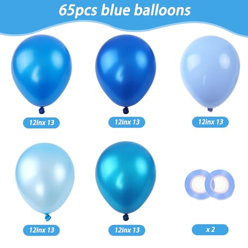RUBFAC 65Pcs Metallic Blue Birthday Balloons, 12 Inches Pearl Pastel Light Blue Latex Balloons for Birthday Baby Shower We...