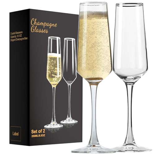 Haoxishui Champagne Glasses 8.5 OZ, Champagne Flutes set of 2, Unique Champagne Gift for Birthday, Wedding, Anniversary, I...