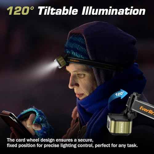 EverBrite 400 Lumens Rechargeable Headlamp, Only 1.59 OZ Ultra-Light with Hat Clip, IP67 Waterproof, White/Red/Green Light, 7 Modes for Camping, Running and Backpacking-Green