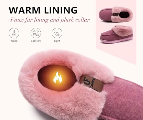 COFACE Women's Memory Foam House Slippers Arch Support Moccasin Winter Shoes Ladies Warm Fuzzy Faux Fur Collar With Indoor...