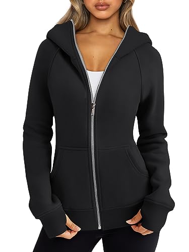 Trendy Queen Women's Full Zip Up Hoodie - Fitted Long Sleeve Sweatshirts for Fall and Winter