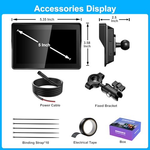 2026 YZW GPS Carplay 5 inch for Motorcycle with Wireless CarPlay & Android Auto,IP67 Waterproof Touch Screen,Carplay Moto,...