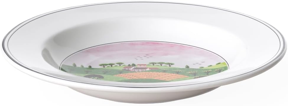 Villeroy & Boch Design Naif Rim Soup #6-Hunter & Dog, 9 in, Premium Porcelain, White/Colorful