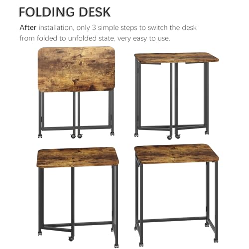 4NM 23.6" Mobile Small Rolling Computer Desk, Folding Laptop Cart Table with Wheels, Portable Office Desk for Small Space ...
