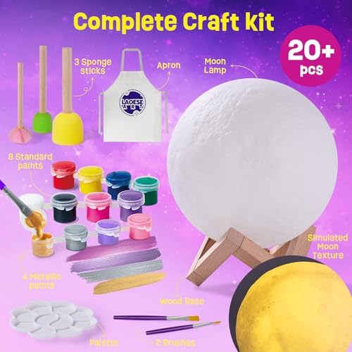 Paint Your Own Moon Lamp Kit, Cool Gifts DIY 3D Moon Night Light, Arts and Crafts for Kids Ages 8-12, Space Art Supplies C...