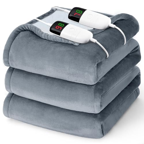 Heated Electric Blanket Queen Size - 84" x 90" Heating Blanket with Dual Control, 10 Heating Levels & 8 Hours Auto Off, So...