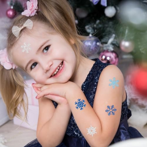Glitter Snowflake Temporary Tattoos, 48PCS Winter Snowflake Sticker Tattoo Cute Apparel Accessories for Body Face Kids Wom...