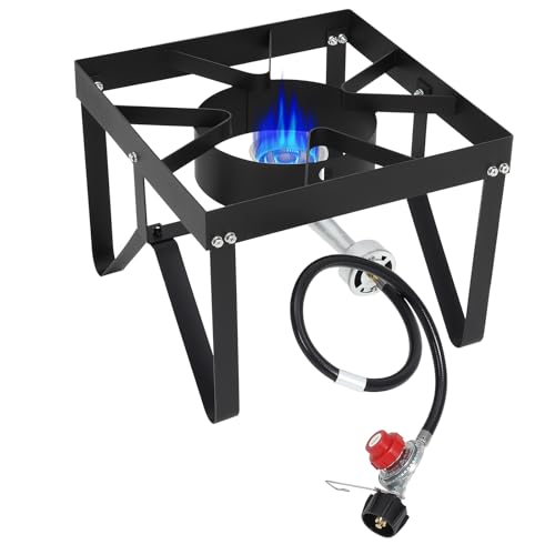 80,000 BTU Single Burner Propane Stove – 10 PSI Regulator, 400 Lbs Capacity Portable Outdoor Cooker for Camping, Deep Fryi...