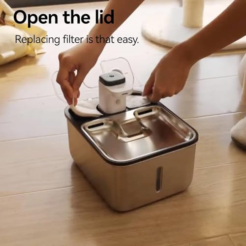 Stainless Steel Cat Water Fountain Wireless for Cats Indoor, 3.6L/123oz Automatic Metal Dog Water Dispenser,Cordless Batte...