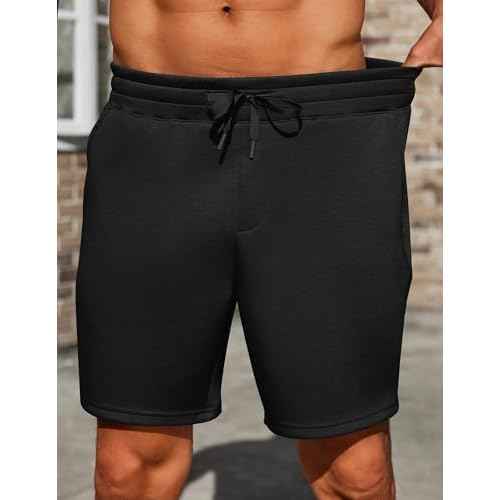 PINSPARK Mens Lounge Sweat Shorts, 7" Casual Elastic Waist Gym Workout Shorts with Drawstring