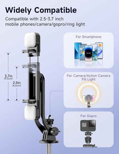53'' Selfie Stick Tripod with Light, Extendable Selfie Stick with Remote, Portable Cell Phone Tripod Stand with All in 1 P...