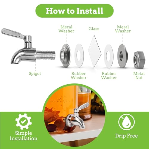 1 Gallon Kombucha Glass Beverage Dispenser with Spigot - Wide-Mouth - Glass Drink Dispenser Parties & Home Use and Lid for...