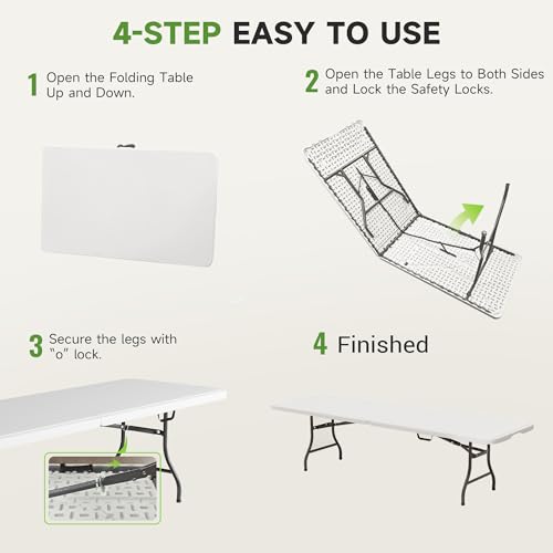 Ortus Collective Folding Table 8 Foot - Heavy Duty 660LBS Capacity, Sturdy & Foldable Design with Safety Lock - Portable T...