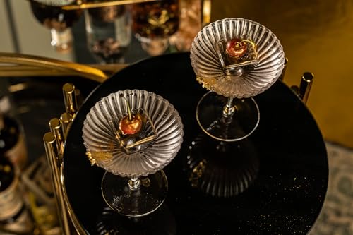 Venus Seashell Coupe Cocktail Glasses | Set of 4 | 8 oz Crystal Ribbed Champagne Saucers for Drinking P-Star and Espresso ...