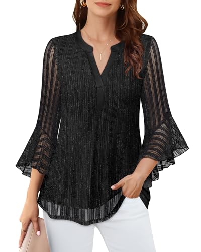 Lotusmile Women's 3/4 Sleeve Dressy Tops Elegant V Neck Blouse for Women Casual Work Evening Party