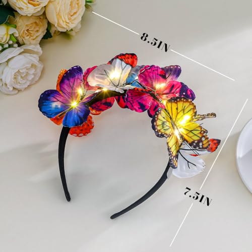 Gangel Light Up Butterfly Headband LED Glowing Hairbands Sparkling Butterfly Headpiece Party Costume Headbands for Women