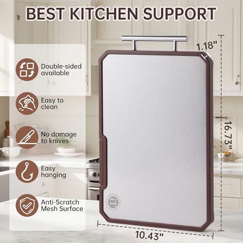 Titanium Cutting Board with Knife Sharpener, Pure Titanium & Acacia Wood Cutting Boards for Kitchen, Double Sided Checkerb...