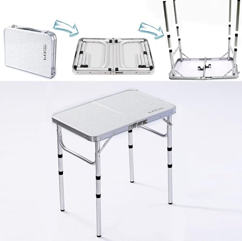YUFIFAIRY Small Folding Table Portable, 24''L x16''W Foldable Camp Table with 3 Adjustable Height, Indoor Outdoor Lightwei...