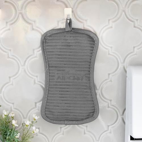 All-Clad Premium Pot Holder & Heating Pad, (2-Pack) Heat Resistant to 500 Degrees, 100% Cotton 10"x6.25" for Kitchen and Barbeque, Pewter