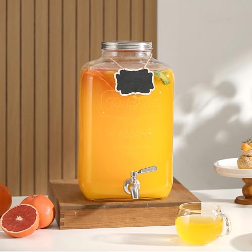 2 Gallon Glass Drink Dispensers, Large Glass Water Dispenser, Stainless Steel Leakproof Spigot and Lid, Drink Dispensers f...