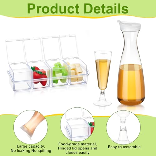 Potchen 65 Pcs Mimosa Bar Supplies Including Plastic Champagne Flutes, Water Carafe, Clear Condiment Server with Lid and S...
