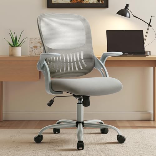 Sweetcrispy Home Office Managerial Executive Chair, Ergonomic Mesh Adjustable Swivel Mid-Back Chair with, Flip-up Arms, Co...