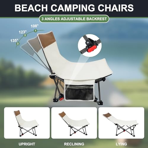 Compact Backpack Camping Chairs 2 Pack with Adjustable Backrest & Side Pocket, Low Folding Chairs for Adults, Portable Rec...