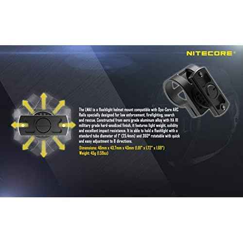 Nitecore MT10C 920 Lumen ARC Rail Tactical Helmet Light, Rechargeable and Rotary with Red Light