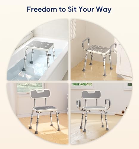 Bluelog FSA & HSA Eligible Shower Chair for Inside Shower with Arms and Back, 500lbs Capacity Height Adjustable Shower Sea...