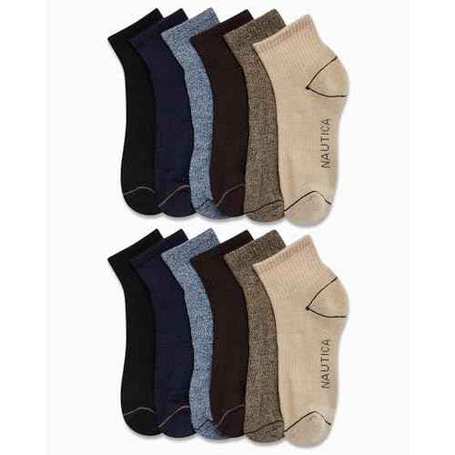 Nautica Mens Quarter Socks - 12 Pack Comfort Stretch Cushioned Moisture-Wicking Athletic Ankle Socks for Men (Sizes: 6-12.5)