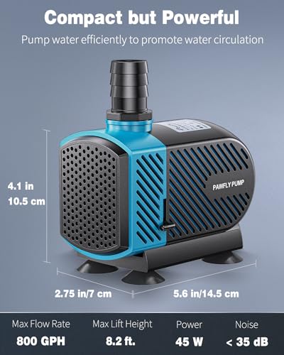 Pawfly 800 GPH Aquarium Submersible Water Pump (3000L/H, 45W) Ultra Quiet Water Fountain Pump with 8.2 ft. Lift Height Adj...