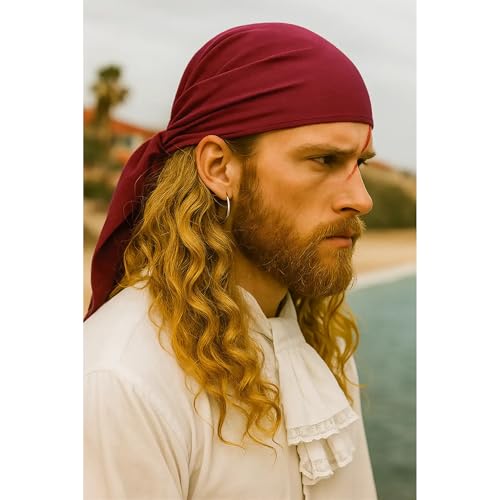ThePirateDressing Large Linen Triangle Pirate Bandana–Oversized Headpiece for Adult Men Women–Halloween Medieval Costume Bandana Scarf Durag Accessory-Red
