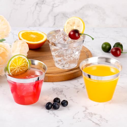 Goodluck 50PCS 9oz Plastic Cups for Party, Disposable Silver Plastic Cups, Cocktail Glasses for Wedding Thanksgiving, Chri...