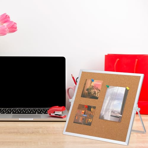 2 Pack Cork Board Bulletin Board, Double Sided Pin Board with Silver Aluminum Border, Desktop Small Cork Board with Stand ...