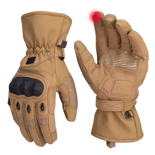 KEMIMOTO Tactical Gloves for Men, Winter Warm Motorcycle Gloves with Touchscreen Hard Shell & Palm Padding for Motorcycle ...