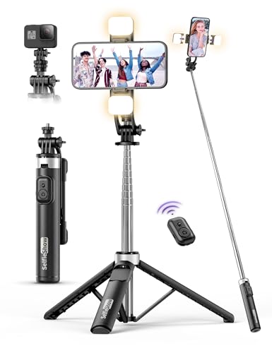 53'' Selfie Stick Tripod with Light, Extendable Selfie Stick with Remote, Portable Cell Phone Tripod Stand with All in 1 P...